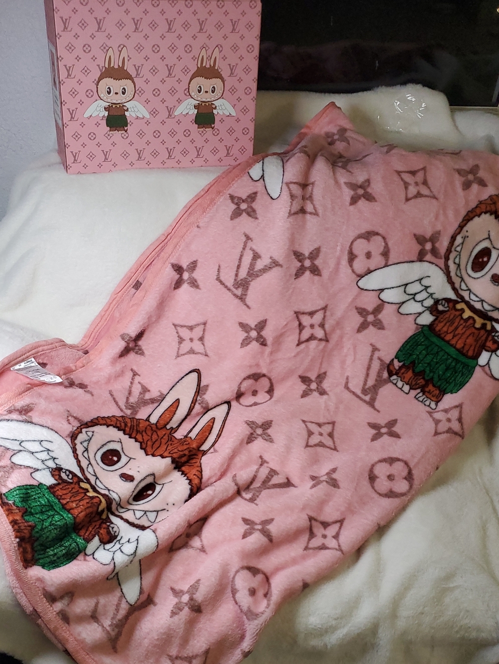 Pink Cartoon Character Plush Throw Blanket